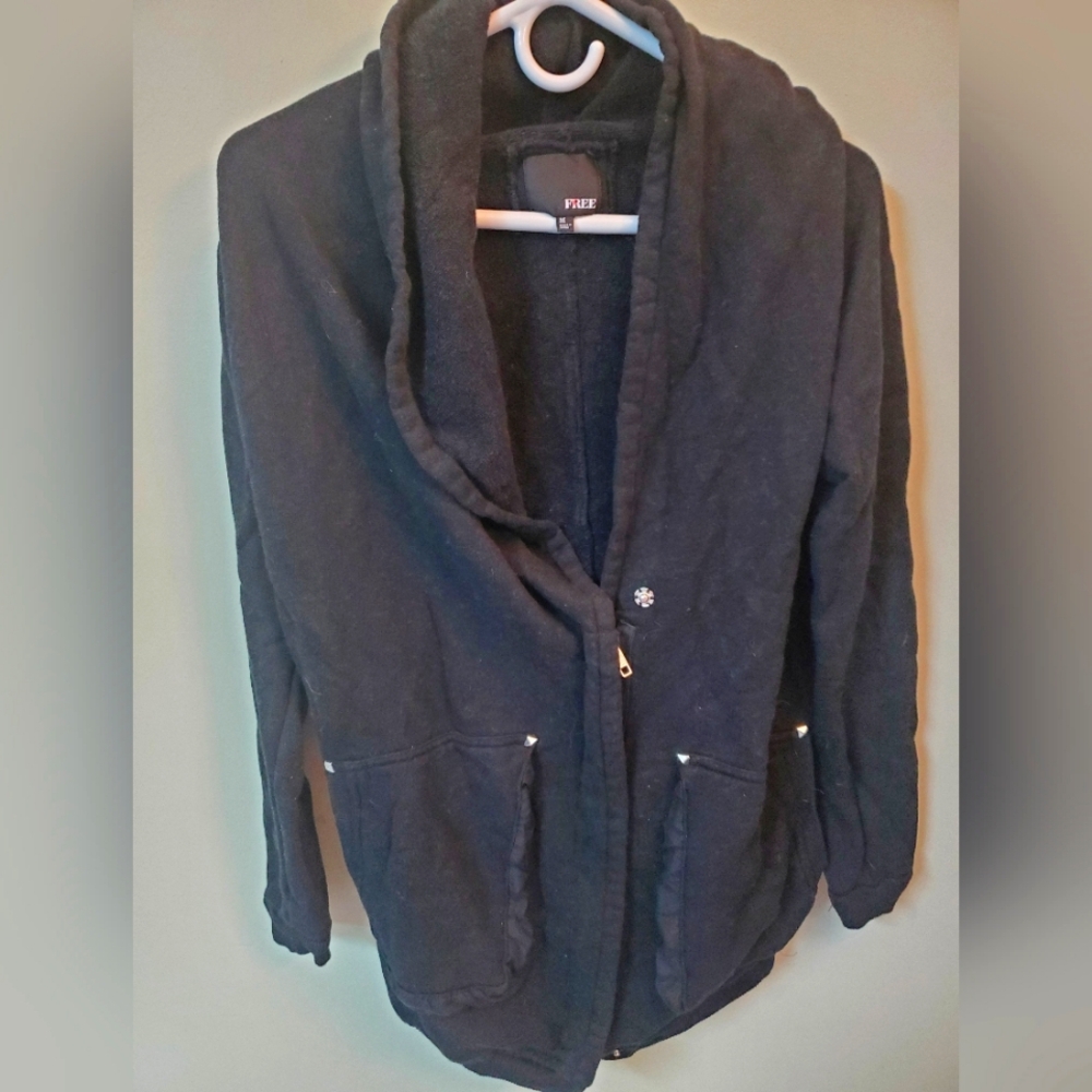 Wilfred Black Shawl Collar Zip-Accent Sweater Cardigan - Picture 2 of 4